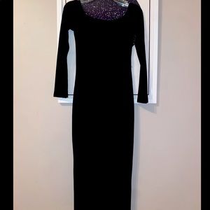 Black, long sleeve dress, knee length